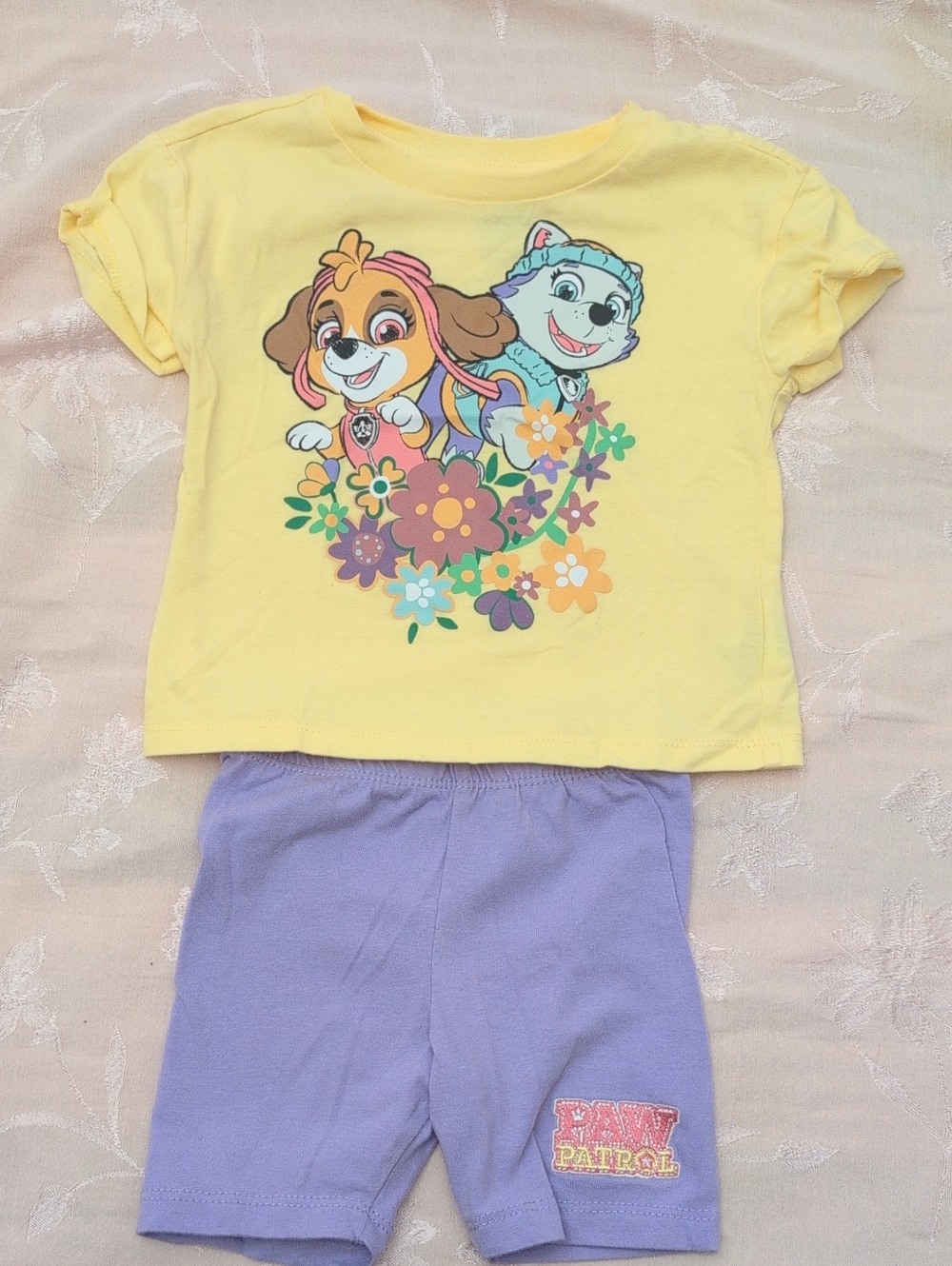 Paw Patrol Light Yellow Tee And Matching Purple Pants. 2t